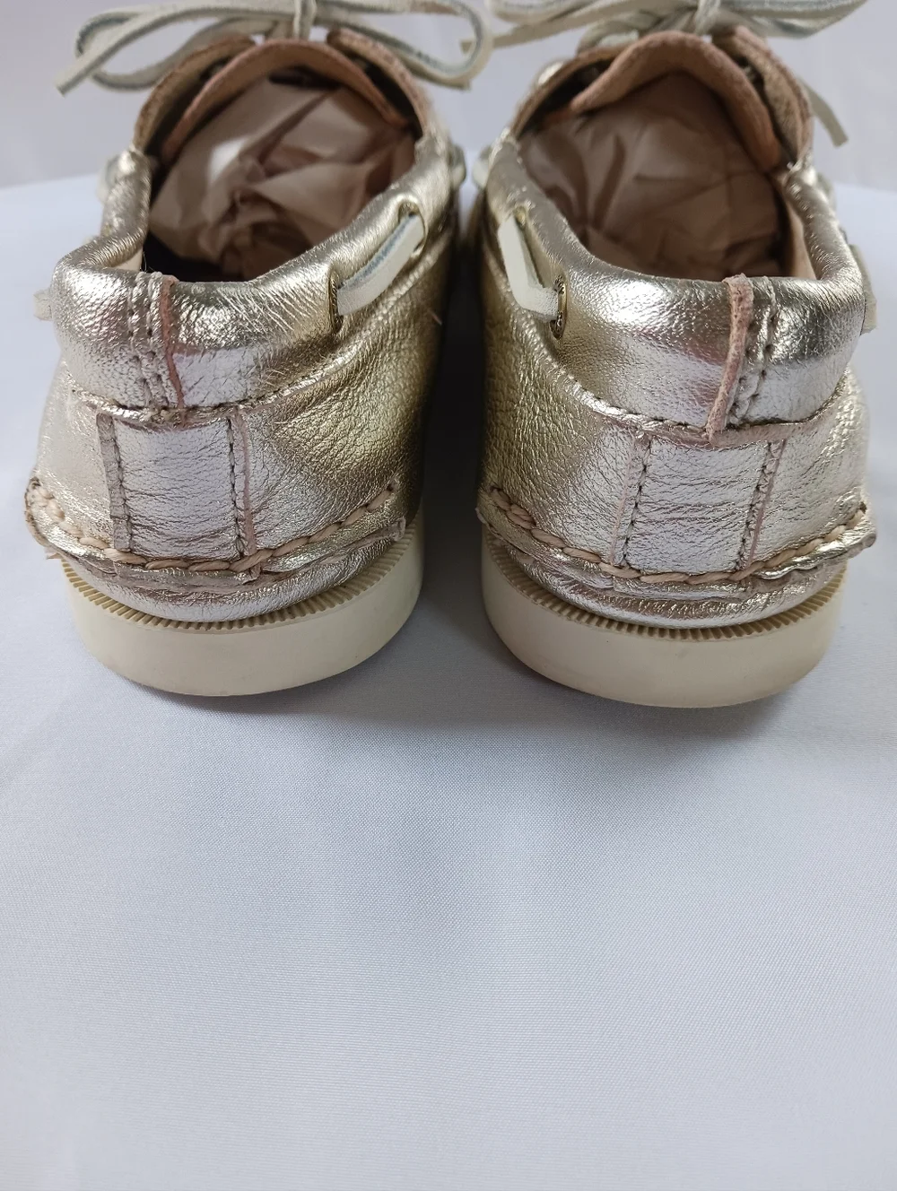 Sperry 2 Eye Boat Shoe Top Sider Metalic Gold Leather Flat Loafer Preppy Size 10 - Picture 6 of 11